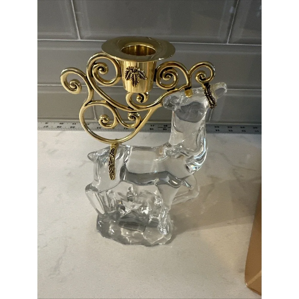 Gorham Vintage Reindeer Crystal Figure Candle holder Gold Centerpiece‎ Christmas
